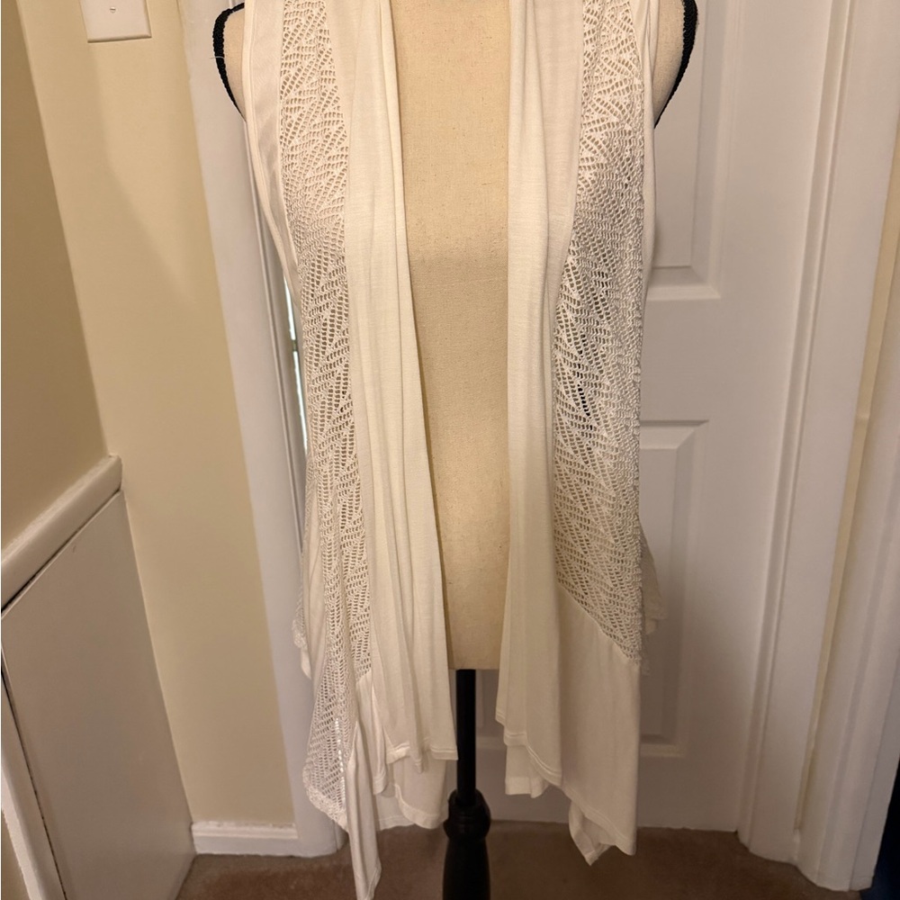 Apt. 9 Cream Crochet Open-Front Vest